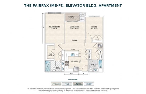 Floor plan for 2 beds, 2 baths, 1097 sqft